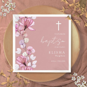 Guardanapo De Papel Elegante Rosa Poeira Elegante Floral Batismo
