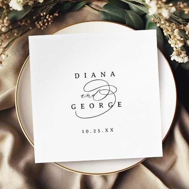 Guardanapo De Papel Elegante Roteiro de Casamento Simples (Elegant Swirl Script Simple Wedding Napkins)