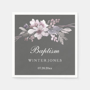 Guardanapo De Papel Elegante Roxo Inverno Cinza Floral Batismo