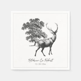 Guardanapo De Papel Elegante Rústico Preto Branco Cervo nos Bosques