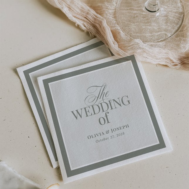 Guardanapo De Papel Elegante Sage Green | Casamento Clássico de Luxo (Criador carregado)