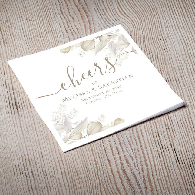 Guardanapo De Papel Elegante Sage Greenery Casamento Personalizado (Elegant wedding custom cocktail napkin with sage green greenery)