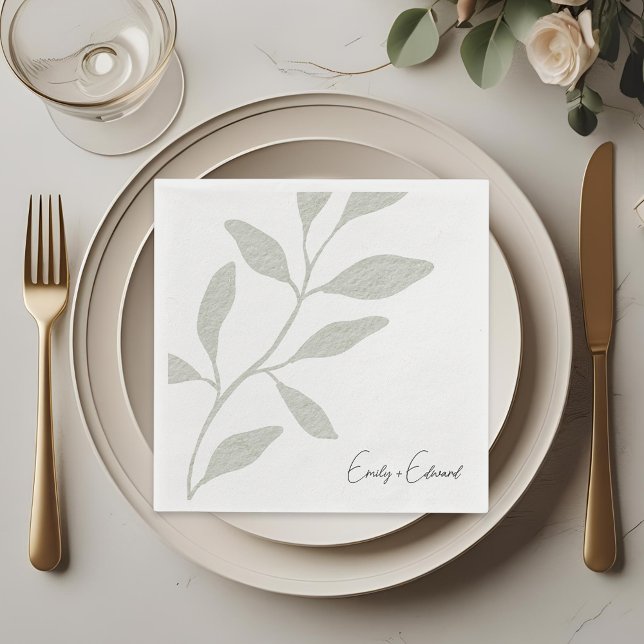 Guardanapo De Papel Elegante Sage Greenery Wedding Nome Personalizado (Criador carregado)