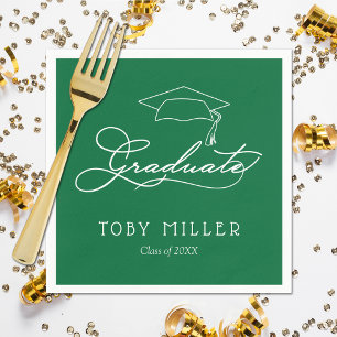 Guardanapo De Papel Elegante Script Green Graduation Napkins