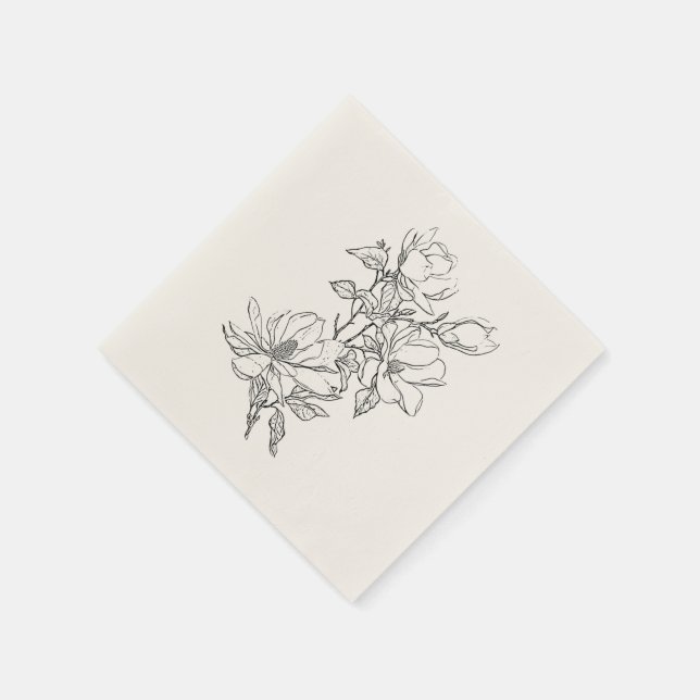 Guardanapo De Papel Elegante Simples Com Flores De Arte De Linha E Inv (Canto)