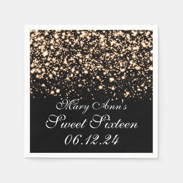 Guardanapo De Papel Elegante Sweet 16 Birthday Midnight Glam Dourado (Frente)