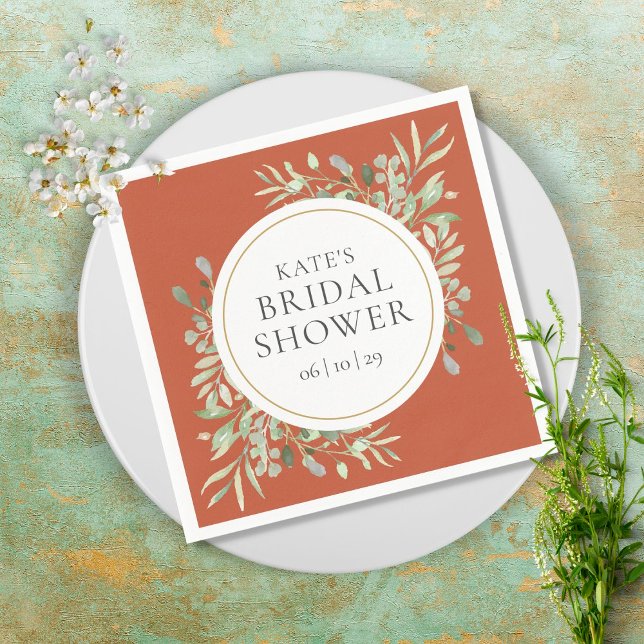 Guardanapo De Papel Elegante Terracotta Dourada Greenery Chá de panela (Criador carregado)