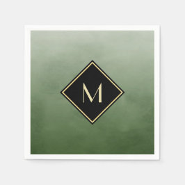 Guardanapo De Papel Elegante Verde Esmagado Com Simples Monograma Dour