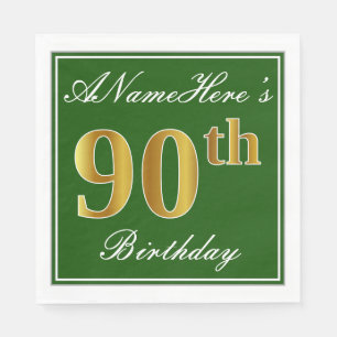 Guardanapo De Papel Elegante Verde, Faux Dourada 90 Birthday + Nome