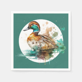 Guardanapo De Papel Elegante Verde Frame Mallard Duck Chá de fraldas
