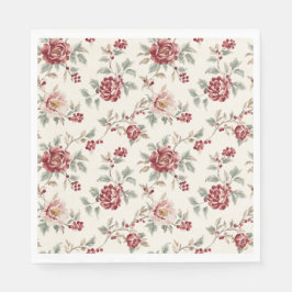 Guardanapo De Papel Elegante Vermelho Chic Creme Floral Aniversário