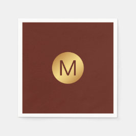 Guardanapo De Papel Elegante Vermelho Chic e Monograma Dourado Inicial