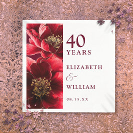Guardanapo De Papel Elegante Vermelho Rubi Floral Moderno 40º Aniversá