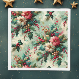 Guardanapo De Papel Elegante Vintage Holly e Berry Christmas Greenery