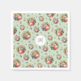 Guardanapo De Papel Elegante Vintage Pink Padrão Floral Nome Monograma