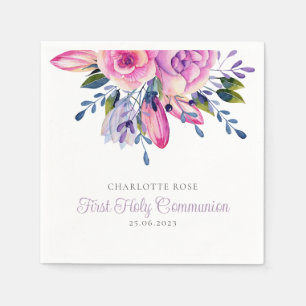 Guardanapo De Papel Elegante Watercolor Floral Primeira Comunhão Santa