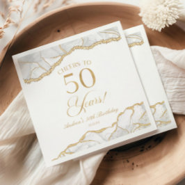 Guardanapo De Papel Elegante White Dourado Agate 50ª Festa de aniversá