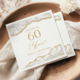 Guardanapo De Papel Elegante White Dourado Agate 60ª Festa de aniversá