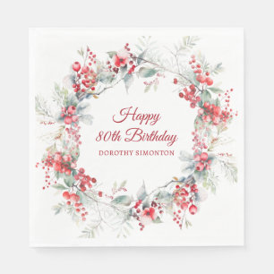 Guardanapo De Papel Elegante Winter Berry Botanic 80 Birthday