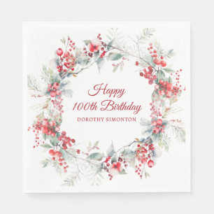 Guardanapo De Papel Elegante Winter Berry Botanical 100th Birthday