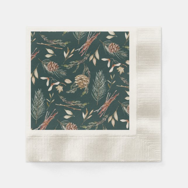 Guardanapo De Papel Elegante Winter Napkins com Pinecones (Frente)