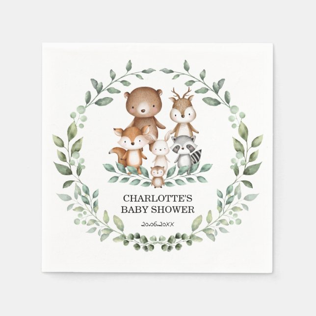 Guardanapo De Papel Elegante Woodland Greenery Chá de fraldas de Cama  (Frente)