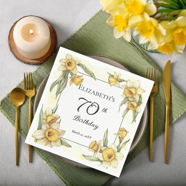 Guardanapo De Papel Elegante Yellow Daffodils Floral 70 Birthday (Elegant Yellow Daffodils Floral 70th Birthday Party Napkins)