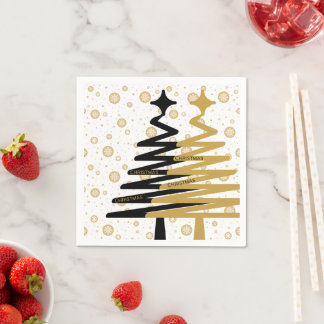 Guardanapo De Papel elegantes árvores de natal preto e dourado