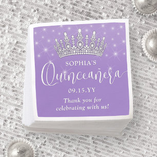 Guardanapo De Papel Elegantes Faíscas Coroa de Quinceañera Lilás Roxo