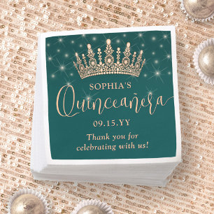 Guardanapo De Papel Elegantes Faíscas Rosa Dourado Coroa de Quinceañer
