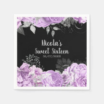 Elegantes Flores Lilás e Prata Sweet Sixteen