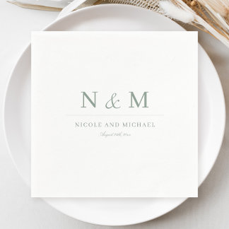 Guardanapo De Papel Elegantes Monogramas em Verde Sálvia para Casament