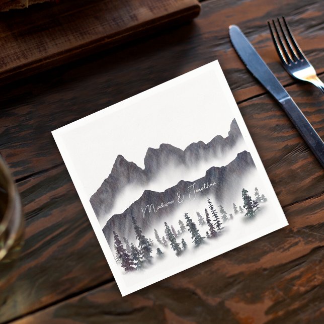 Guardanapo De Papel Elegantes Montanhas Preto e Branco Floresta Rústic (Criador carregado)
