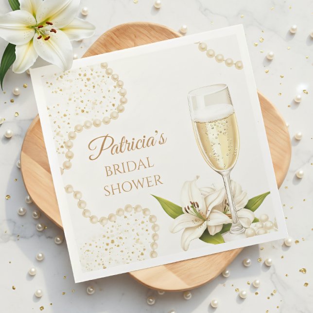 Guardanapo De Papel Elegantes Pérolas e Prosecco Chá de Noiva (Criador carregado)