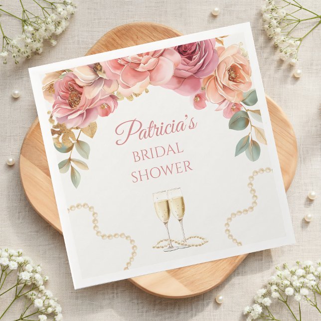 Guardanapo De Papel Elegantes Pérolas e Prosecco Chá de Noiva (Criador carregado)