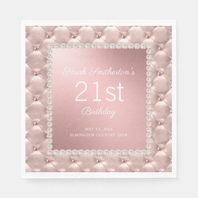 Guardanapo De Papel Elegantes Pérolas Tufted Rosa para Aniversário de  (Frente)