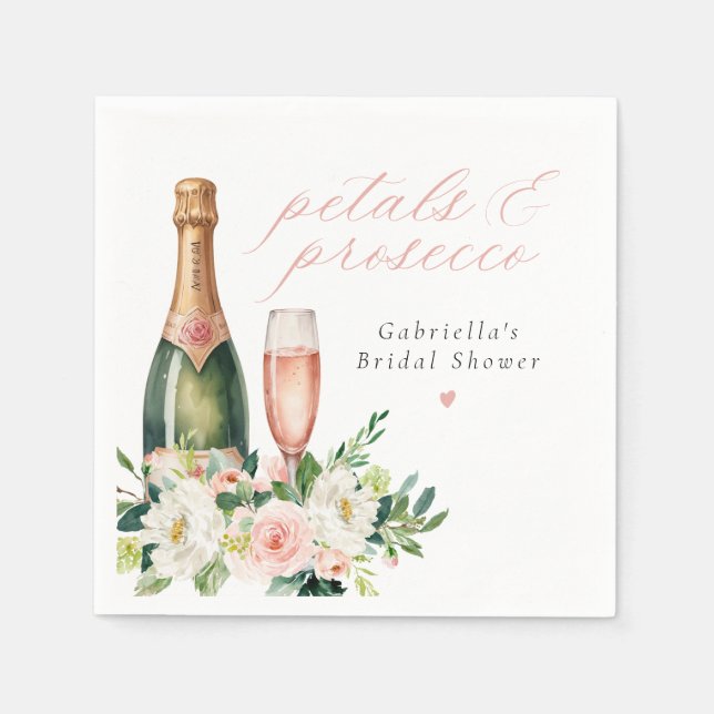 Guardanapo De Papel Elegantes Pétalas de Blush & Prosecco Chá de Noiva (Frente)