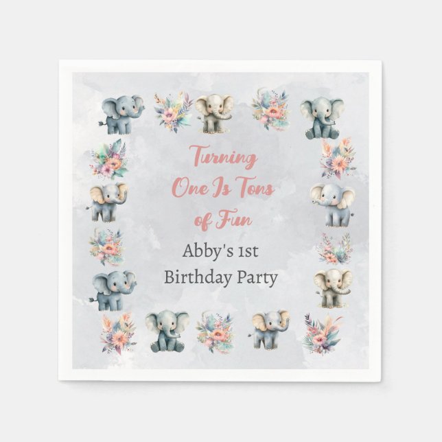 Guardanapo De Papel Elephants & Boho Jungle Flowers no Aniversário da  (Frente)