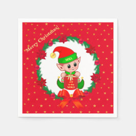 Guardanapo De Papel elfo de Natal, grinalda de pinheiro, poinsettias e