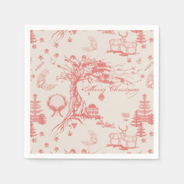 Guardanapo De Papel Elk Woods French Toile em Coral com Personalização (Frente)