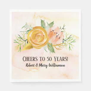 Guardanapo De Papel Elogios a 50 anos de aniversário dourado floral