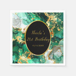 Guardanapo De Papel Emerald Green and Gold Marble Agate Birthday Party