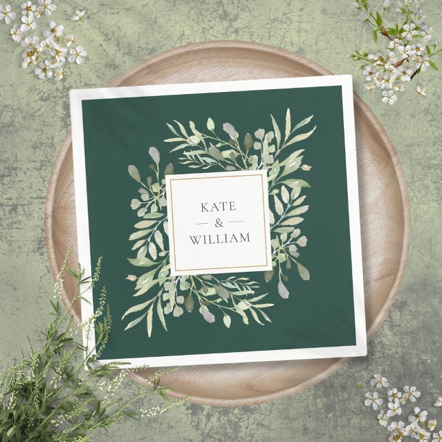 Guardanapo De Papel Emerald Watercolor Greenery Dourado (Emerald Watercolor Greenery Gold Napkins)