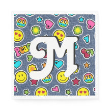 Emoji Smile Denim Girl Bday Party Napkins carta M