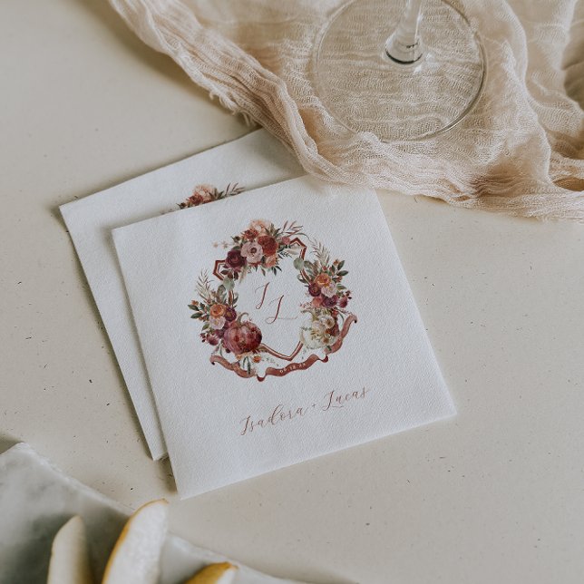 Guardanapo De Papel Enamorarse | Crista de Casamento Flores de Outono (Criador carregado)