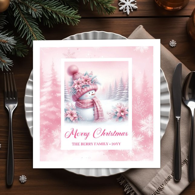 Guardanapo De Papel Enchanting Pink Snowman Christmas Scene Napkins  (Enchanting Pink Snowman Christmas Scene Napkins for Kids)