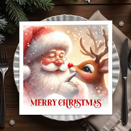 Guardanapo De Papel Enchanting Santa Rudolph Christmas Dinner Napkins