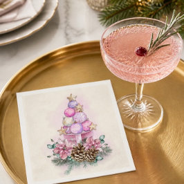 Guardanapo De Papel Enfeite de Natal Rosa Árvore e Caixa de Presente