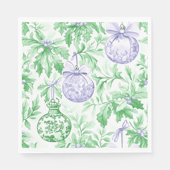 Guardanapo De Papel Enfeites de natal roxo verde (Frente)