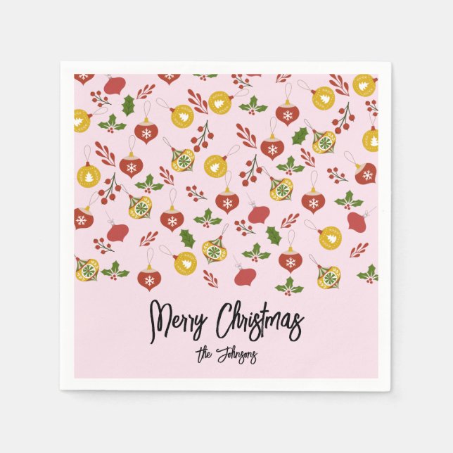 Guardanapo De Papel Enfeites de natal Verde Festivo Rosa (Frente)